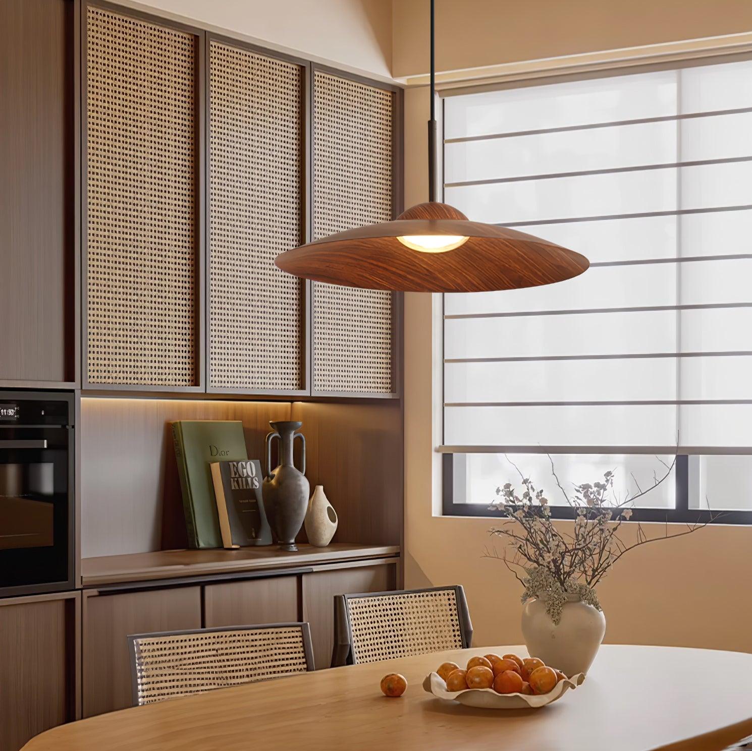 LED Pendelleuchte rund Holzoptik, Moderne höhenverstellbare Hängelampe