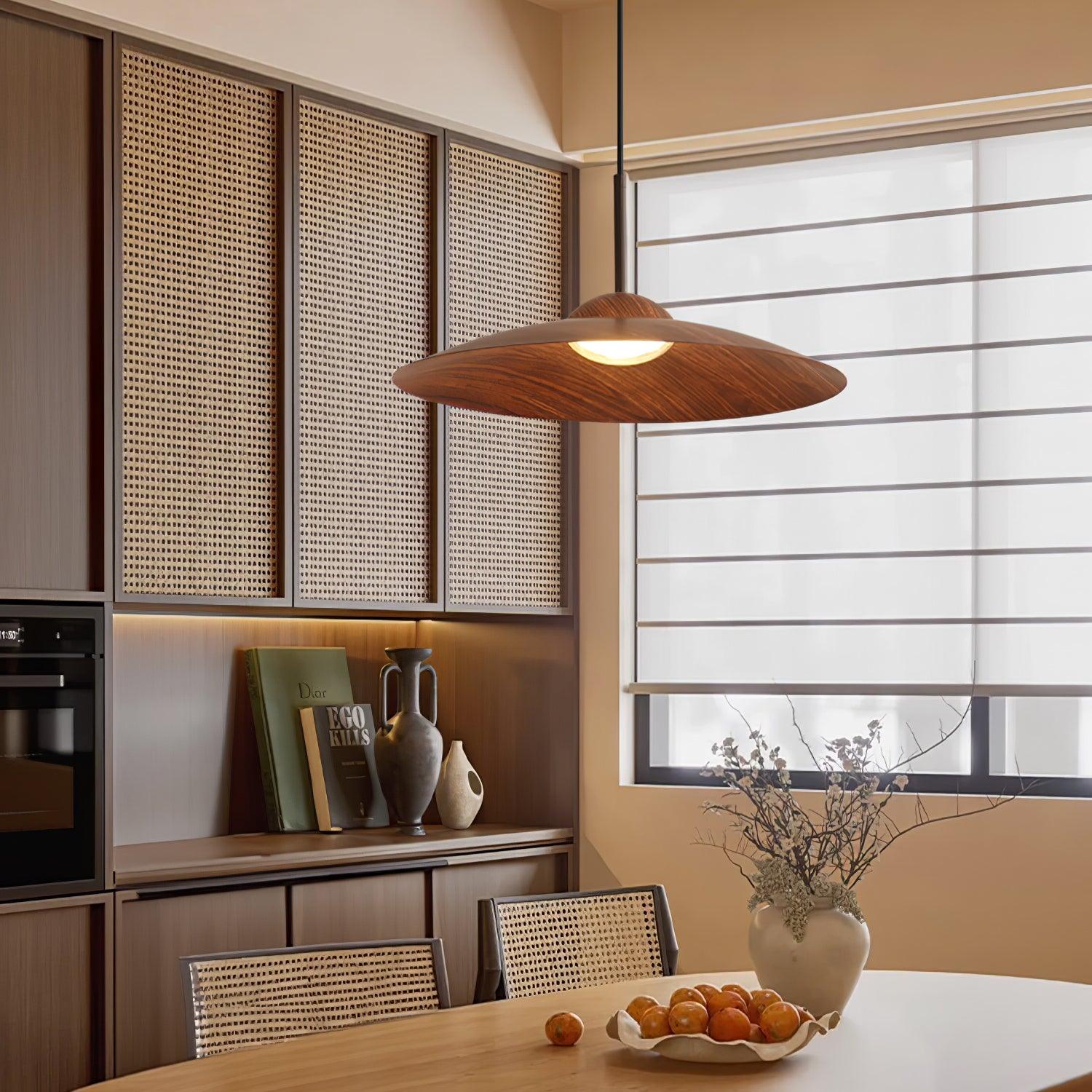 LED Pendelleuchte rund Holzoptik, Moderne höhenverstellbare Hängelampe