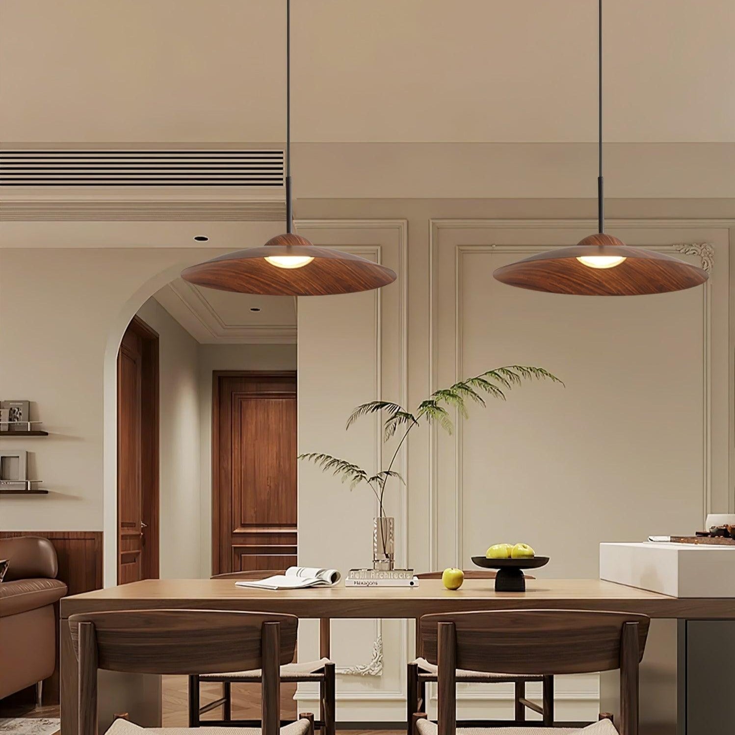 LED Pendelleuchte rund Holzoptik, Moderne höhenverstellbare Hängelampe