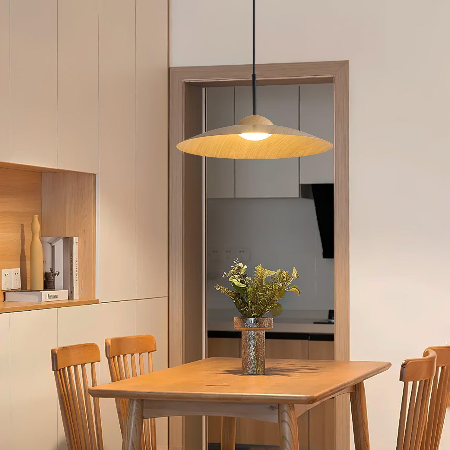 LED Pendelleuchte rund Holzoptik, Moderne höhenverstellbare Hängelampe
