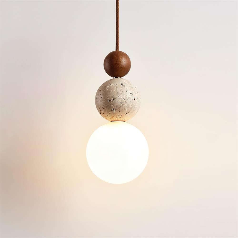 Travertin Pendelleuchte Kugelform, Naturstein Hängeleuchte Rund Dimmbar