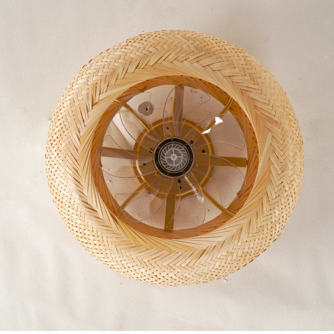 Bambus Deckenventilator mit Licht, Geflochtenes Design E27