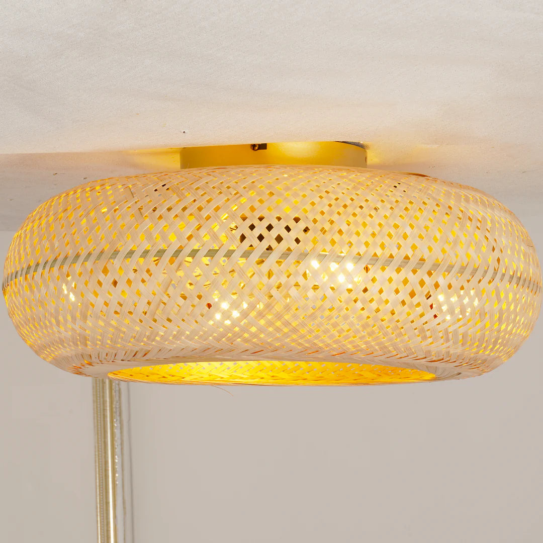 Bambus Deckenventilator mit Licht, Geflochtenes Design E27
