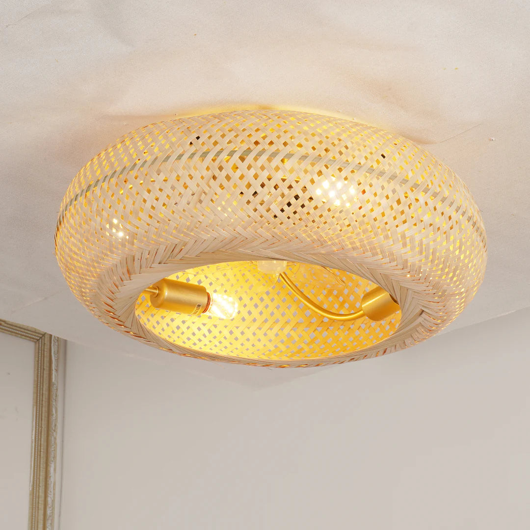 Bambus Deckenventilator mit Licht, Geflochtenes Design E27