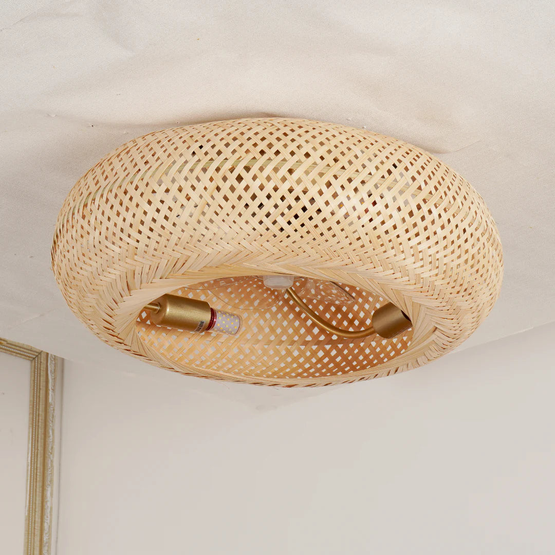 Bambus Deckenventilator mit Licht, Geflochtenes Design E27