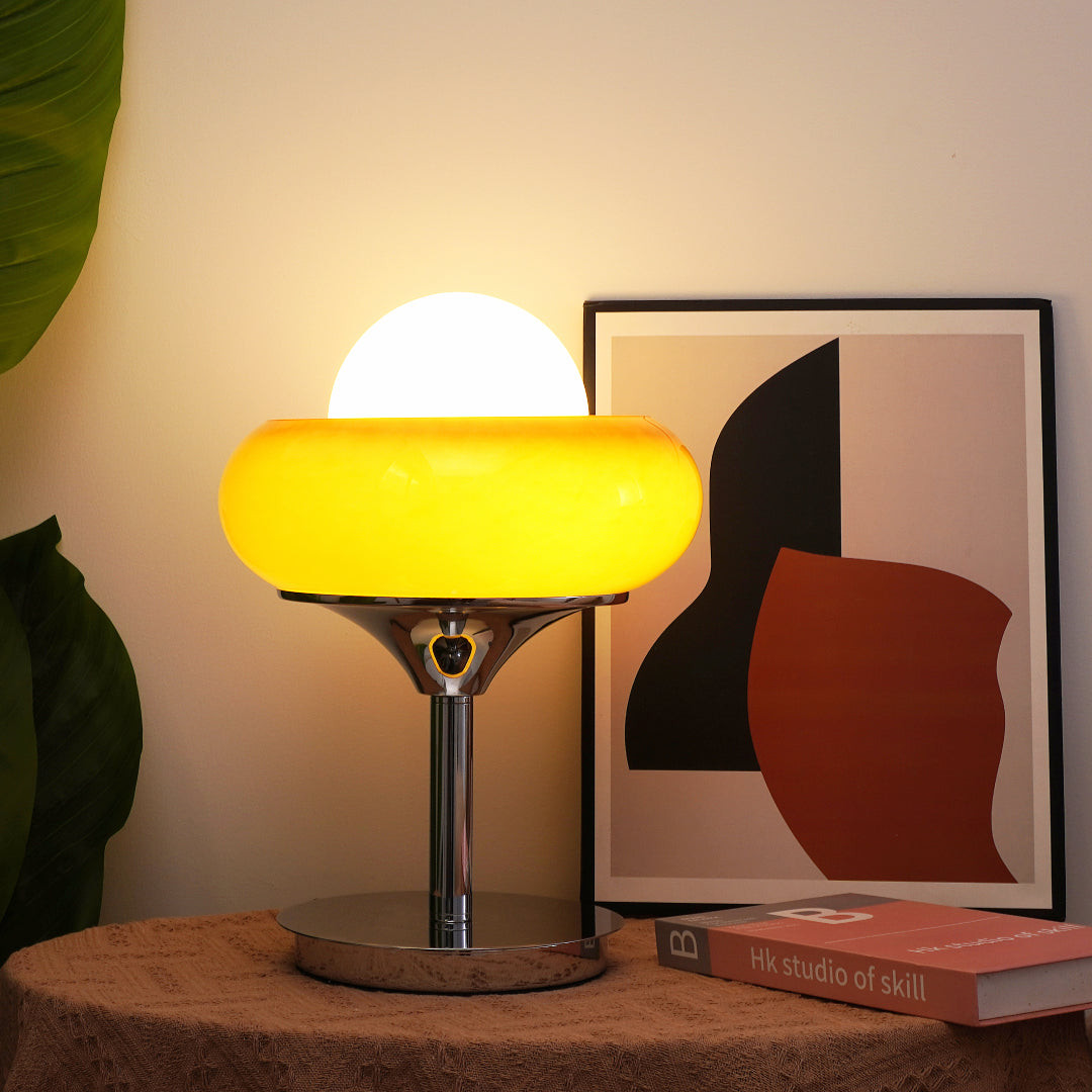 Bauhaus Tischlampe Glas Metall, Moderne Design Tischleuchte