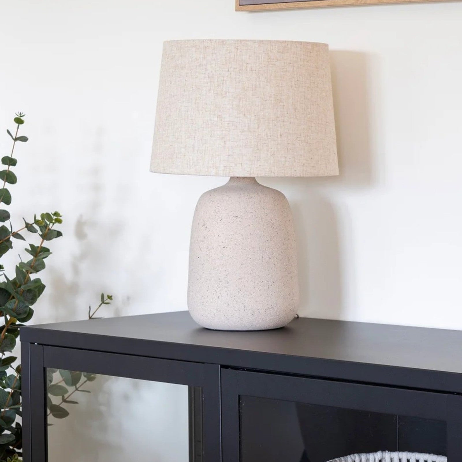Tischlampe Keramik Stoffschirm, Moderne Tischleuchte beige weiß