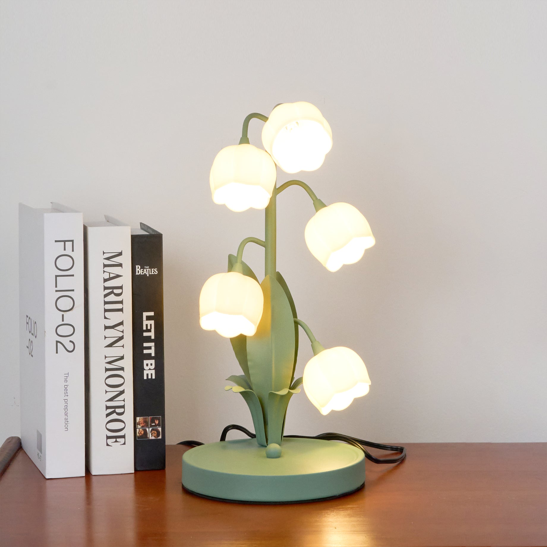 Tischlampe Blume Grün Metall, LED Nachttischlampe Orchidee Design