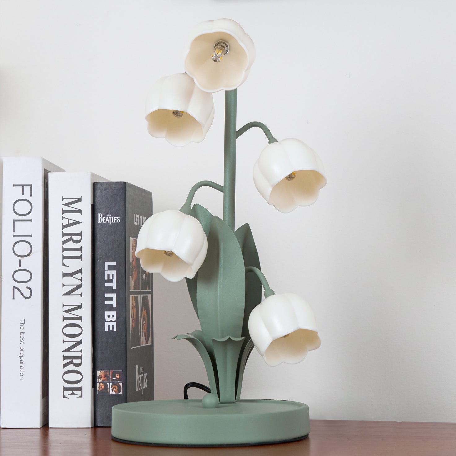 Tischlampe Blume Grün Metall, LED Nachttischlampe Orchidee Design