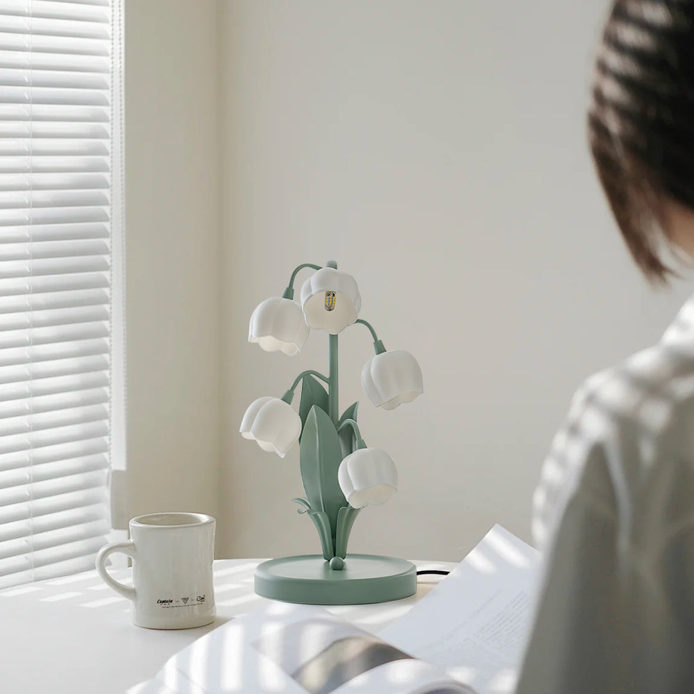 Tischlampe Blume Grün Metall, LED Nachttischlampe Orchidee Design