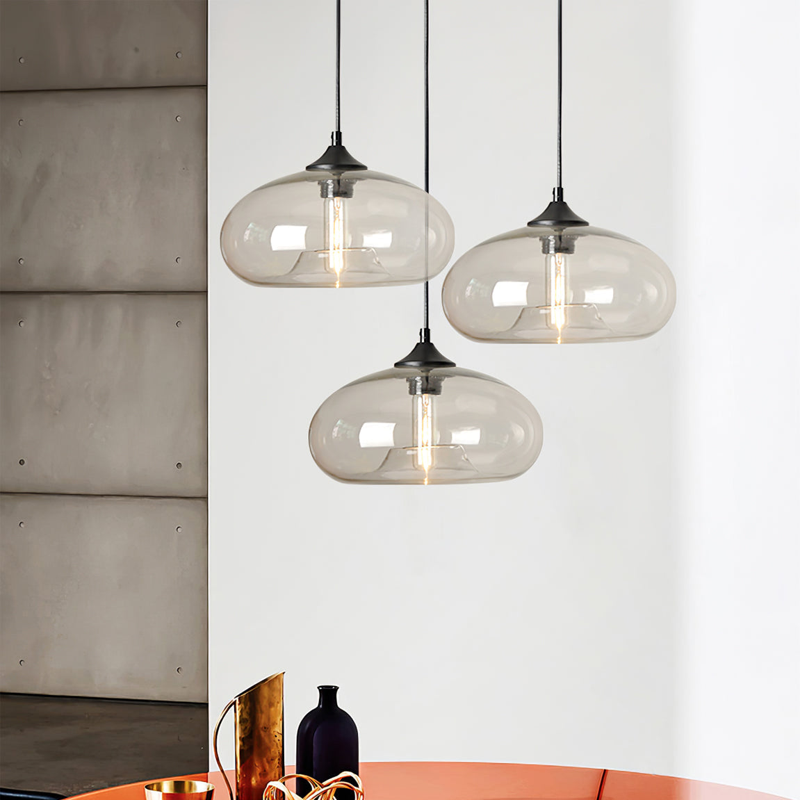 Glas Pendelleuchte Oval, Mundgeblasenes Design E27