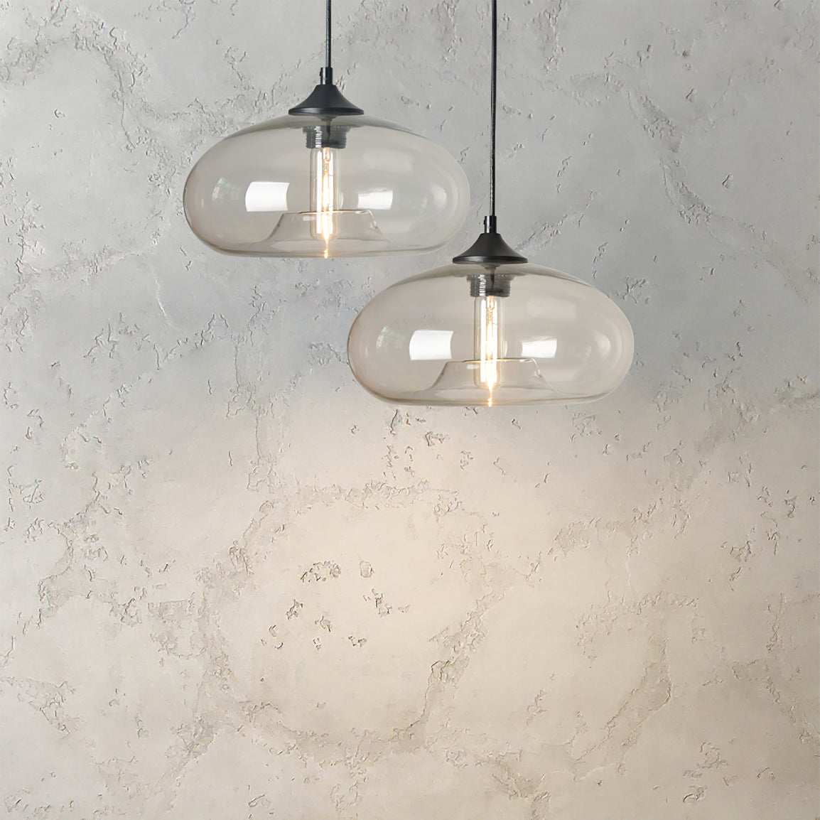 Glas Pendelleuchte Oval, Mundgeblasenes Design E27