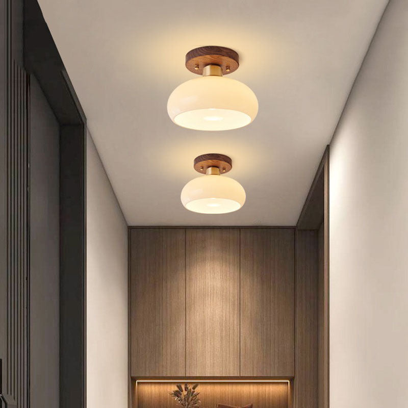 Holz Deckenleuchte Glas Metall, Modernes Design E27
