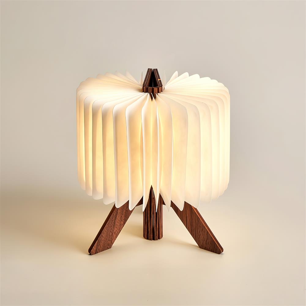 Tischlampe Holz Faltbar mit DuPont Papier Schirm, Warmweiß LED USB Aufladung