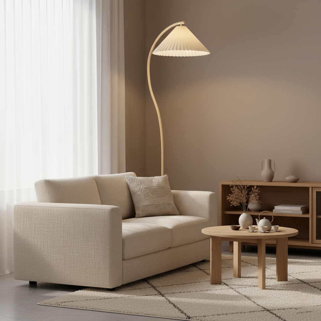 Stehlampe Stoff Plissee, Design Stehleuchte Verstellbar E27