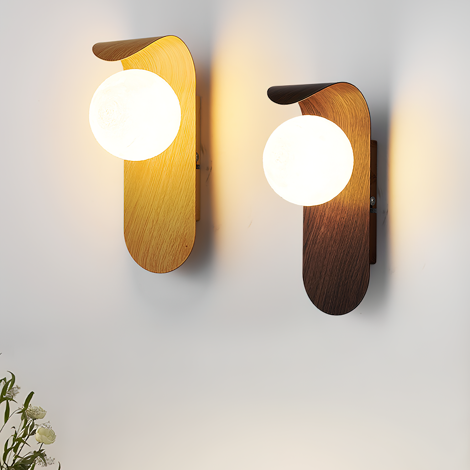 Wandleuchte Kugel Glas Holzoptik, LED Wandlampe G9 Modern