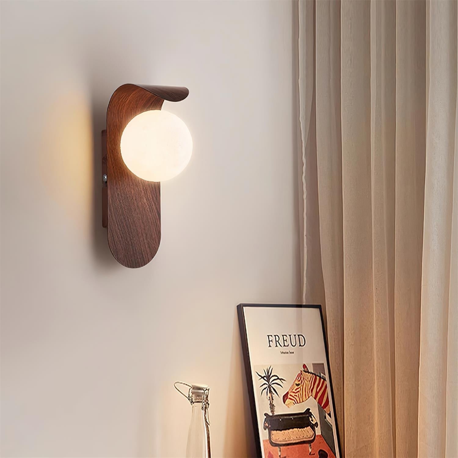 Wandleuchte Kugel Glas Holzoptik, LED Wandlampe G9 Modern