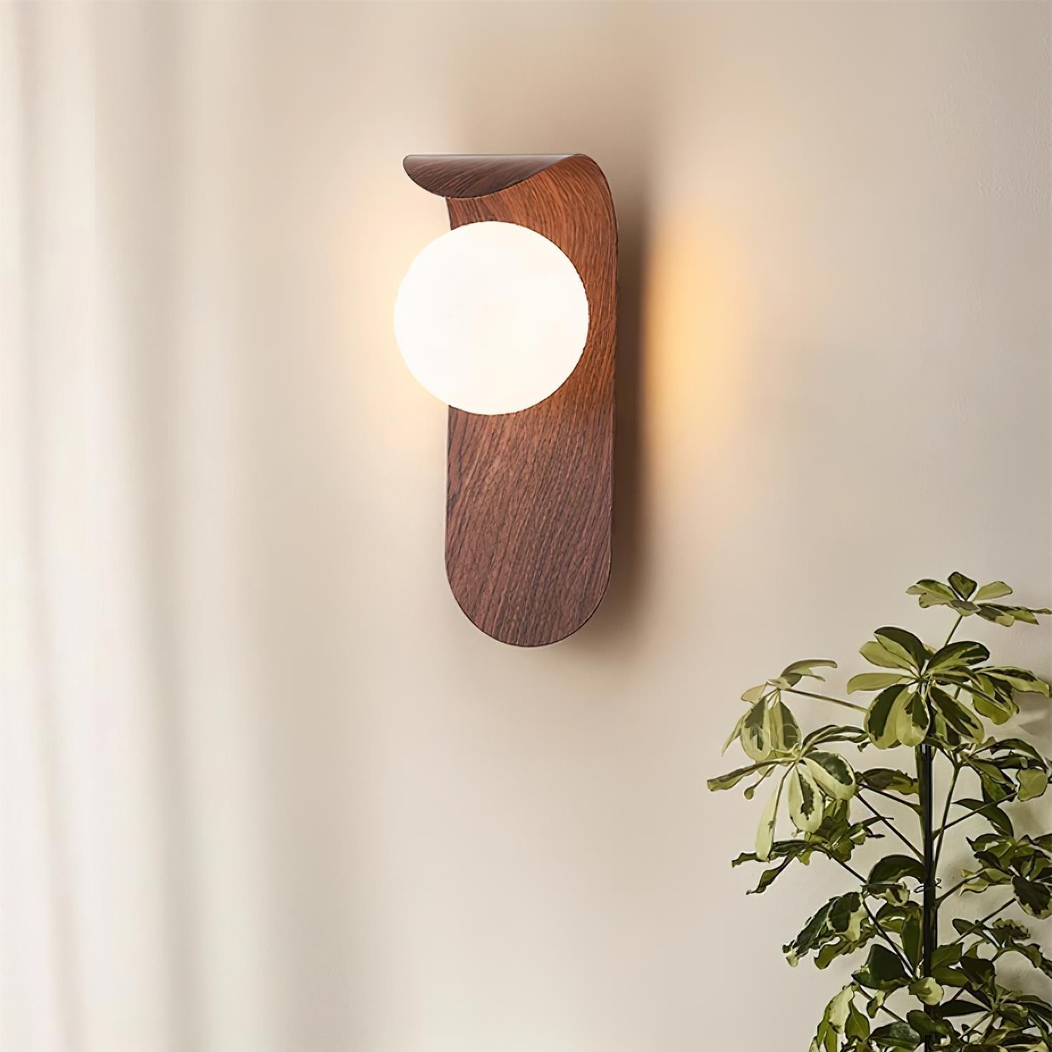 Wandleuchte Kugel Glas Holzoptik, LED Wandlampe G9 Modern