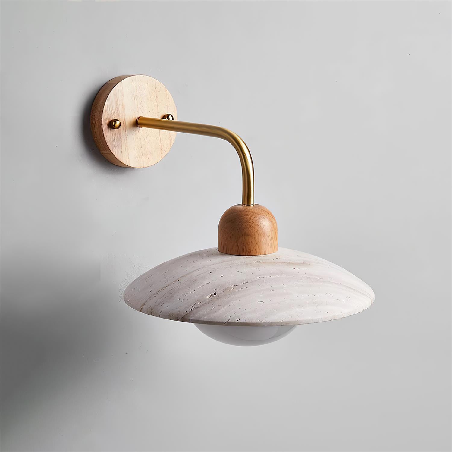 Wandleuchte Travertin Stein, Design Wandlampe Holz Messing G9