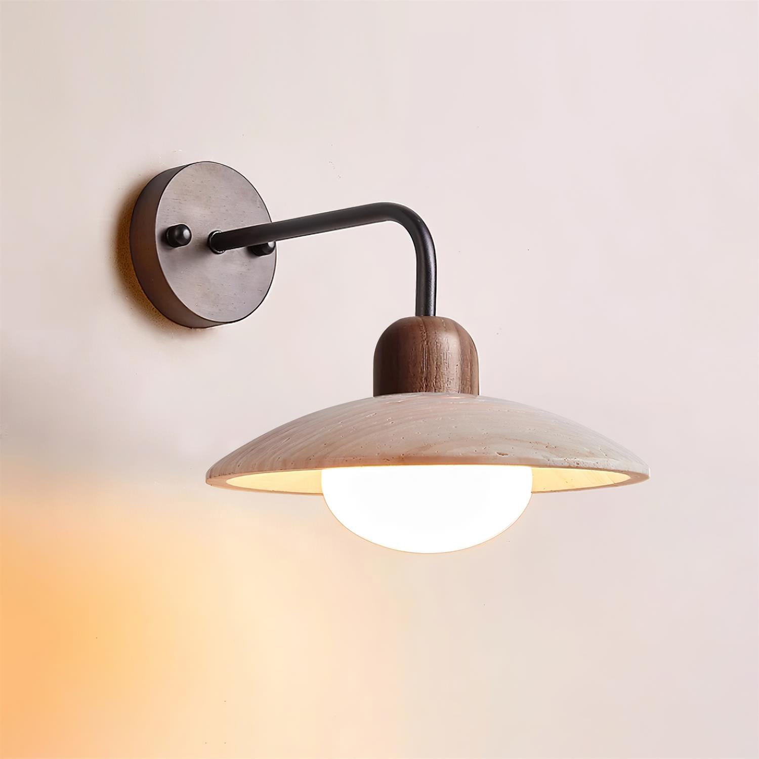 Wandleuchte Travertin Stein, Design Wandlampe Holz Messing G9