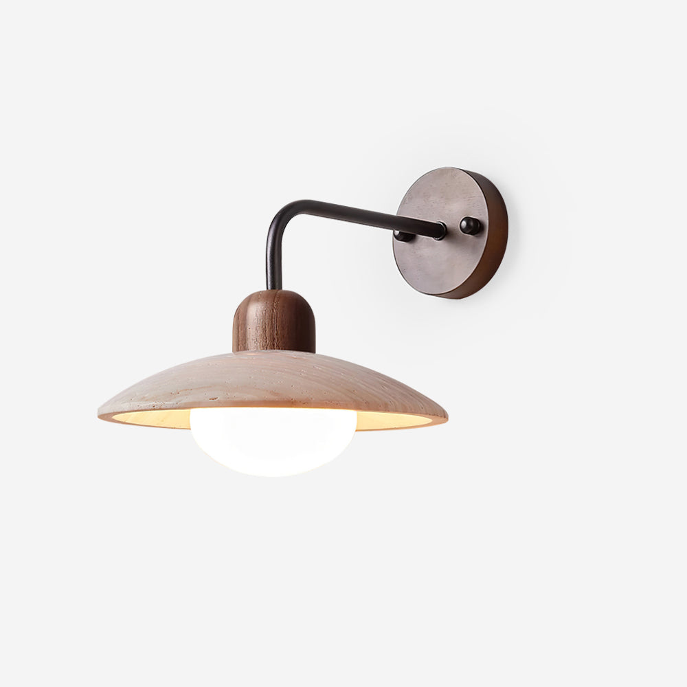 Wandleuchte Travertin Stein, Design Wandlampe Holz Messing G9