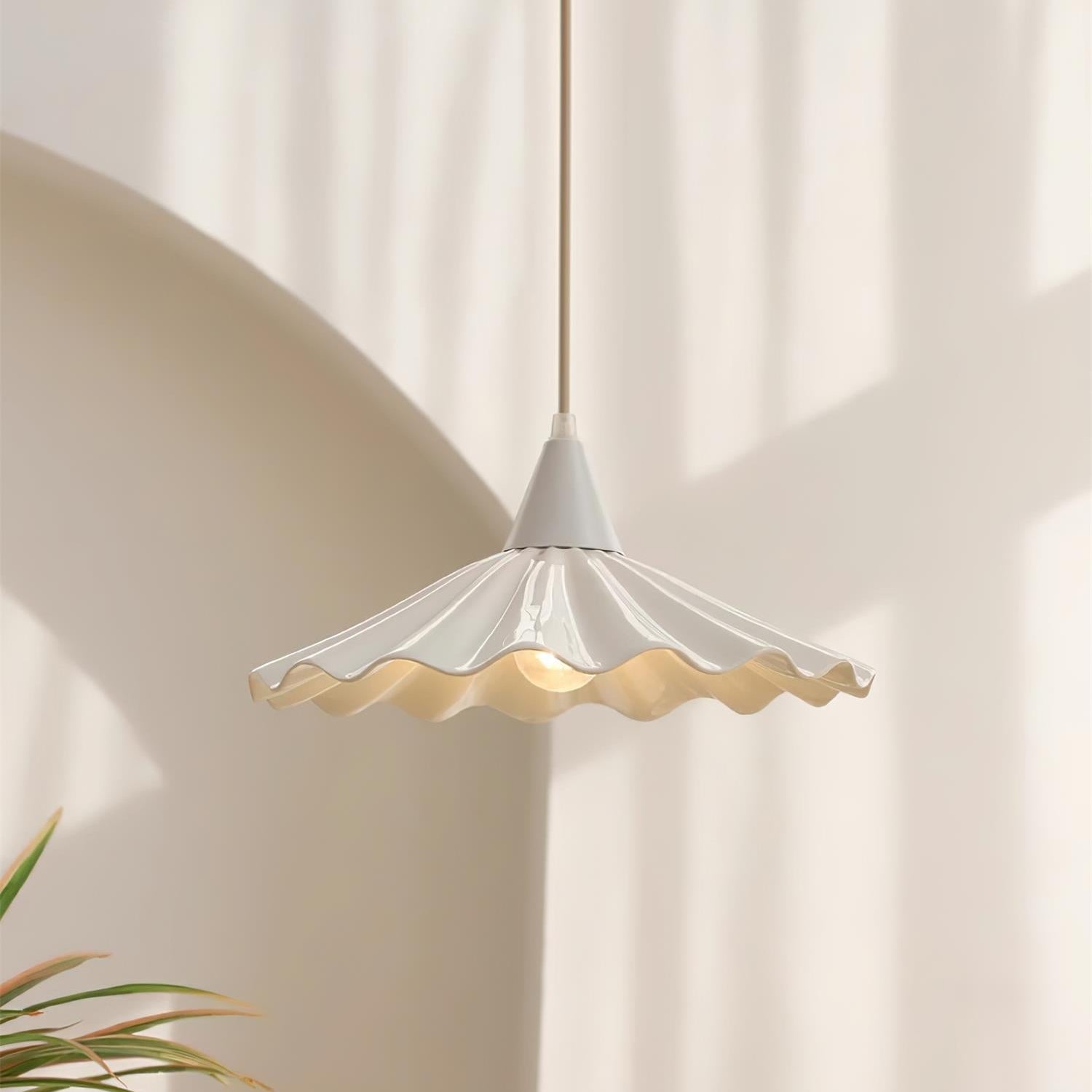 Bone China Pendelleuchte Weiß, Wellenförmiges Design, Dimmbar Höhenverstellbar