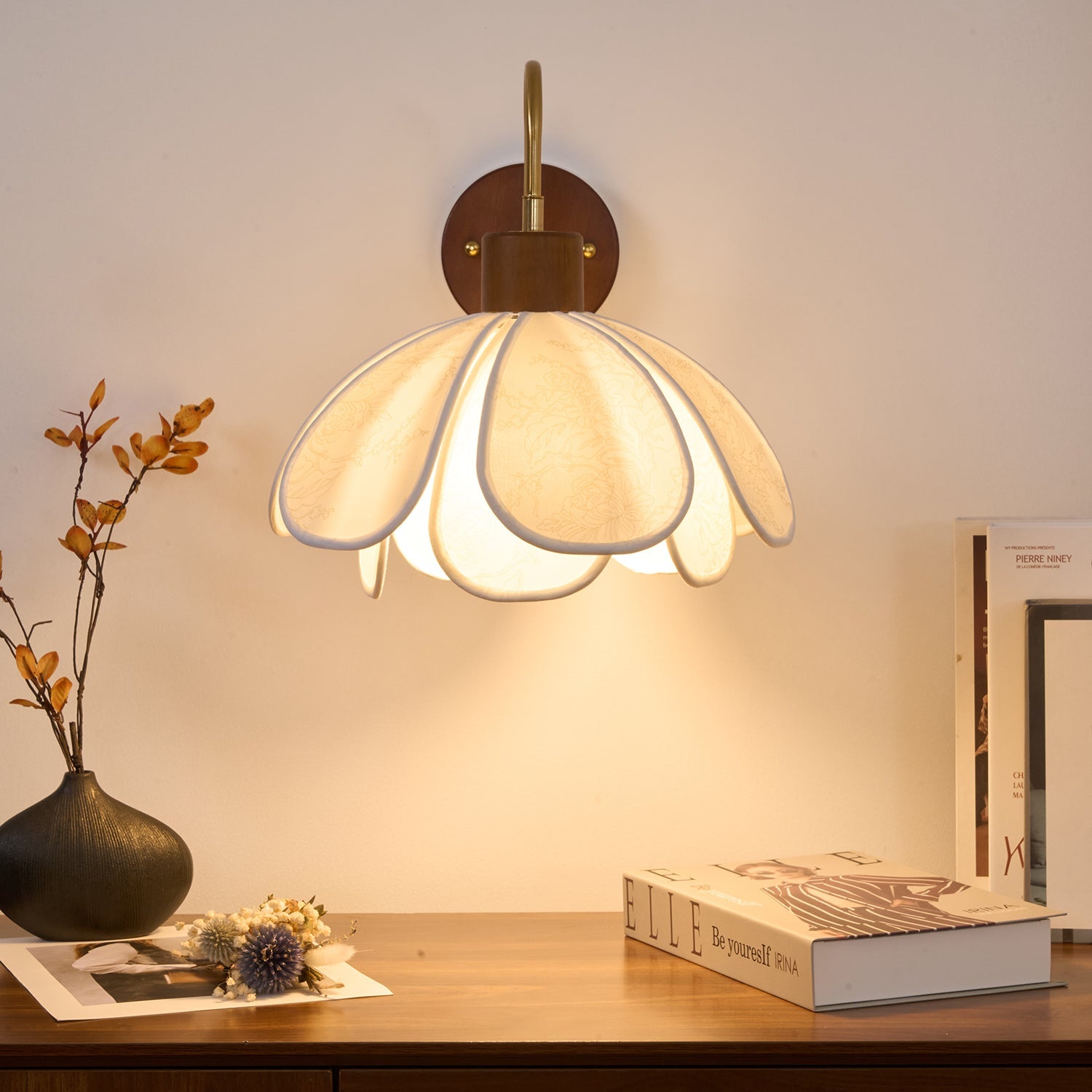 Baumwoll Pendelleuchte Gestreift, Walnuss Design Dimmbar Höhenverstellbar
