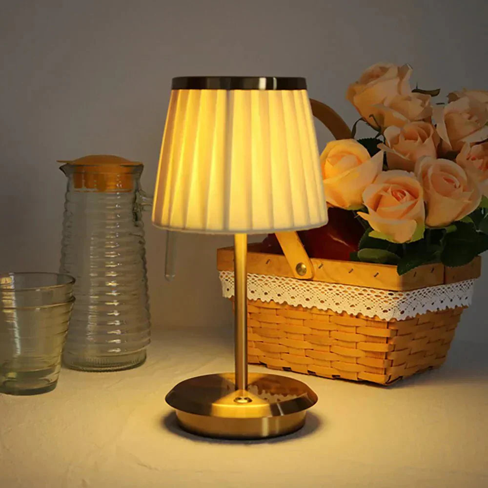 Kabellose LED Tischlampe Stoffschirm, Touch dimmbar & 3 Lichtfarben