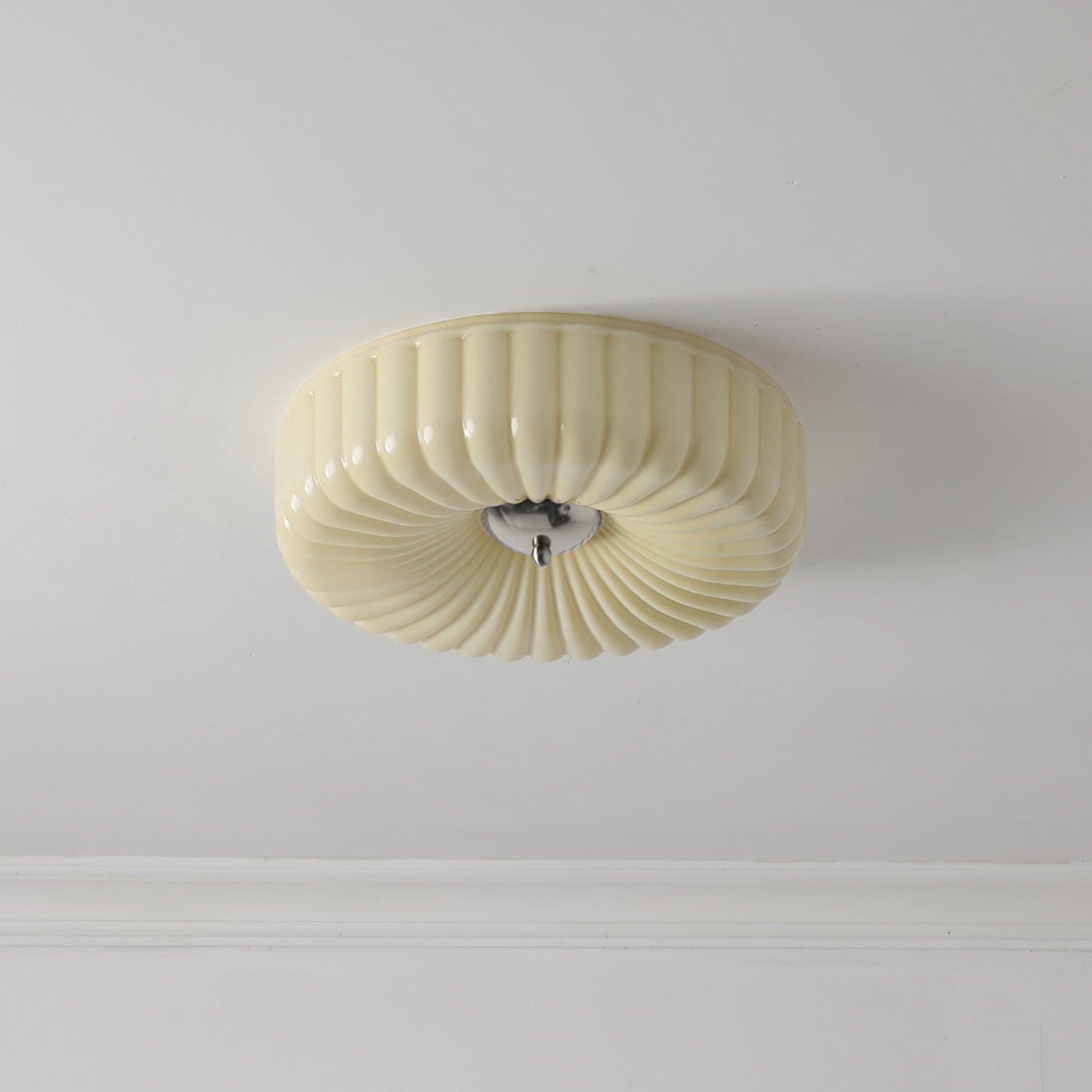 Deckenleuchte Glas Geriffelt Creme Weiß, Moderne Deckenlampe Integriertes LED Dimmbar