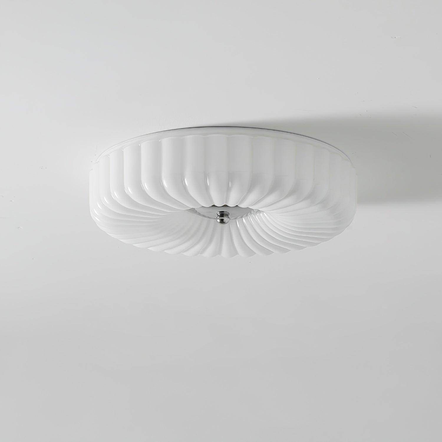 Deckenleuchte Glas Geriffelt Creme Weiß, Moderne Deckenlampe Integriertes LED Dimmbar