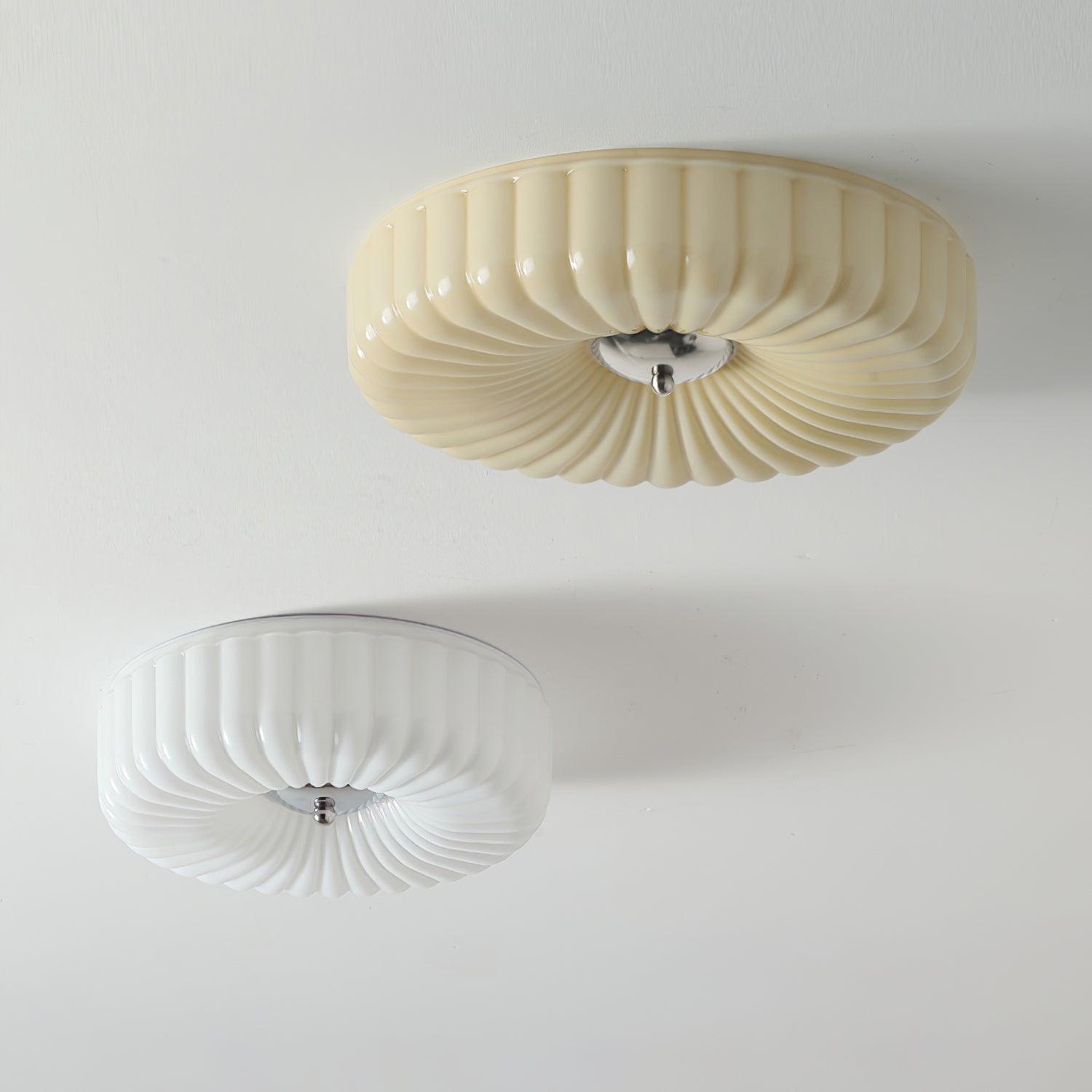 Deckenleuchte Glas Geriffelt Creme Weiß, Moderne Deckenlampe Integriertes LED Dimmbar