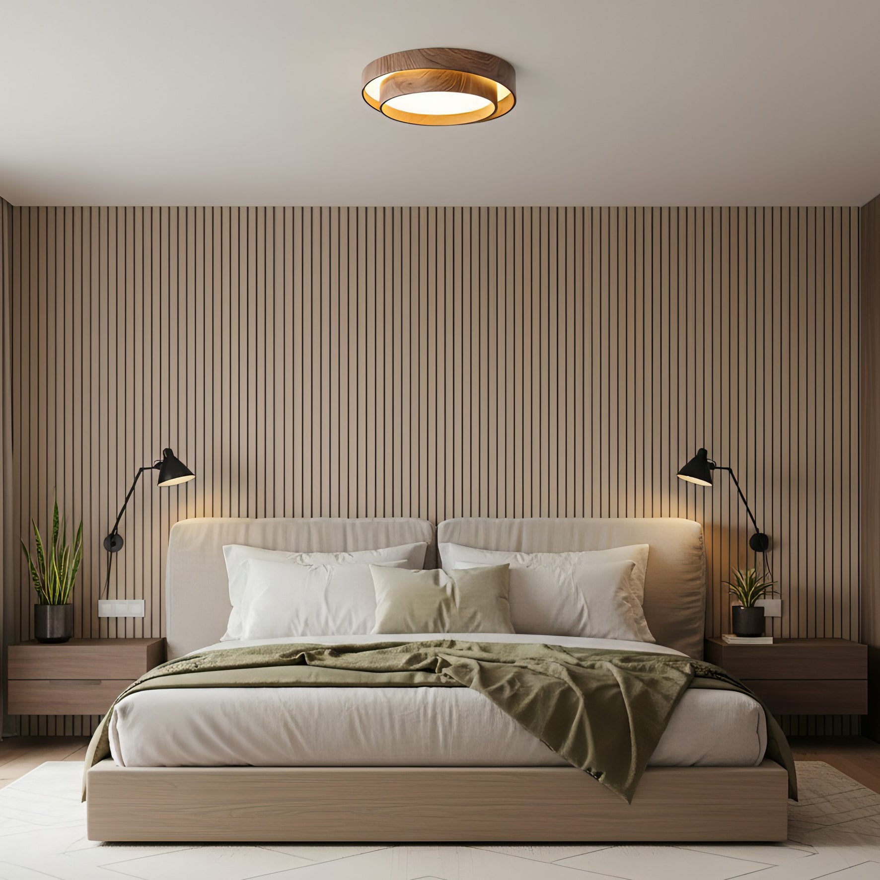 LED Deckenleuchte Holzoptik Rund, Moderne Deckenlampe Walnuss Ø40/50 cm