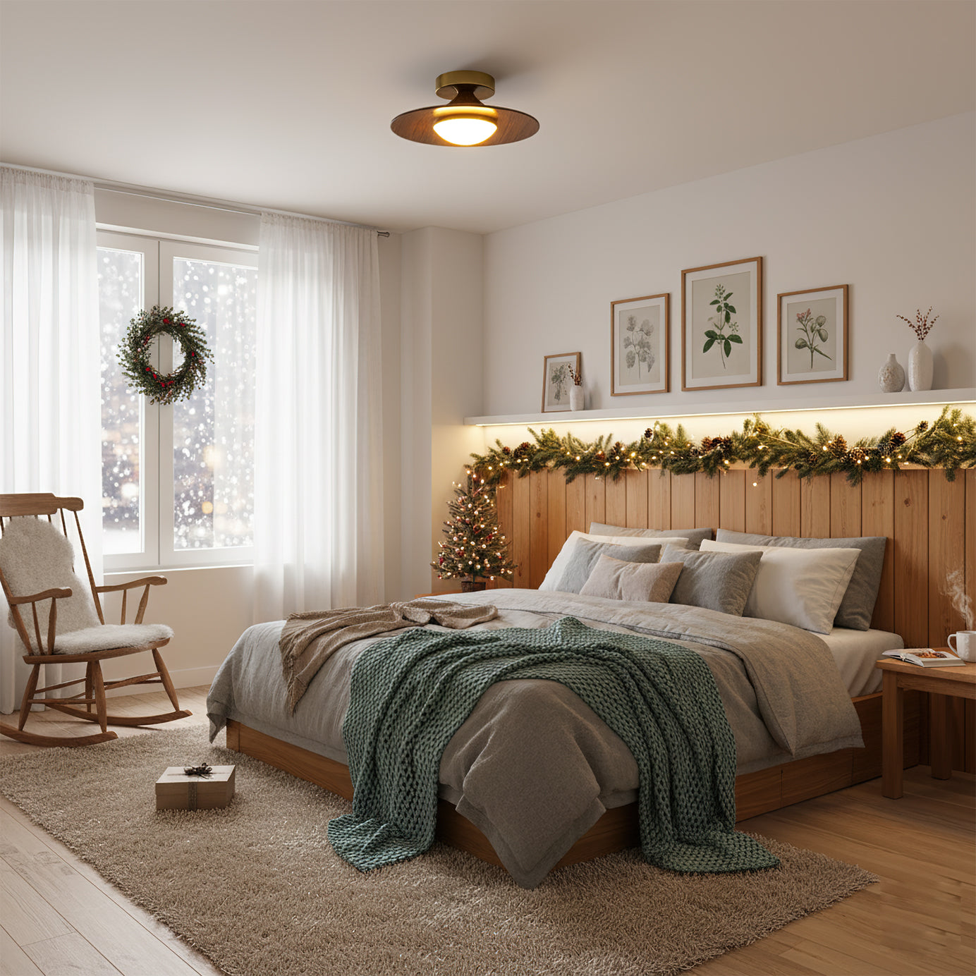 LED Deckenleuchte Walnuss Rund, Flaches Design Dimmbar Warmweiß