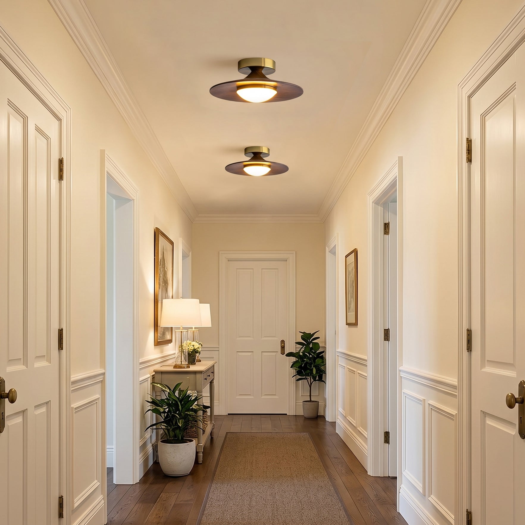 LED Deckenleuchte Walnuss Rund, Flaches Design Dimmbar Warmweiß