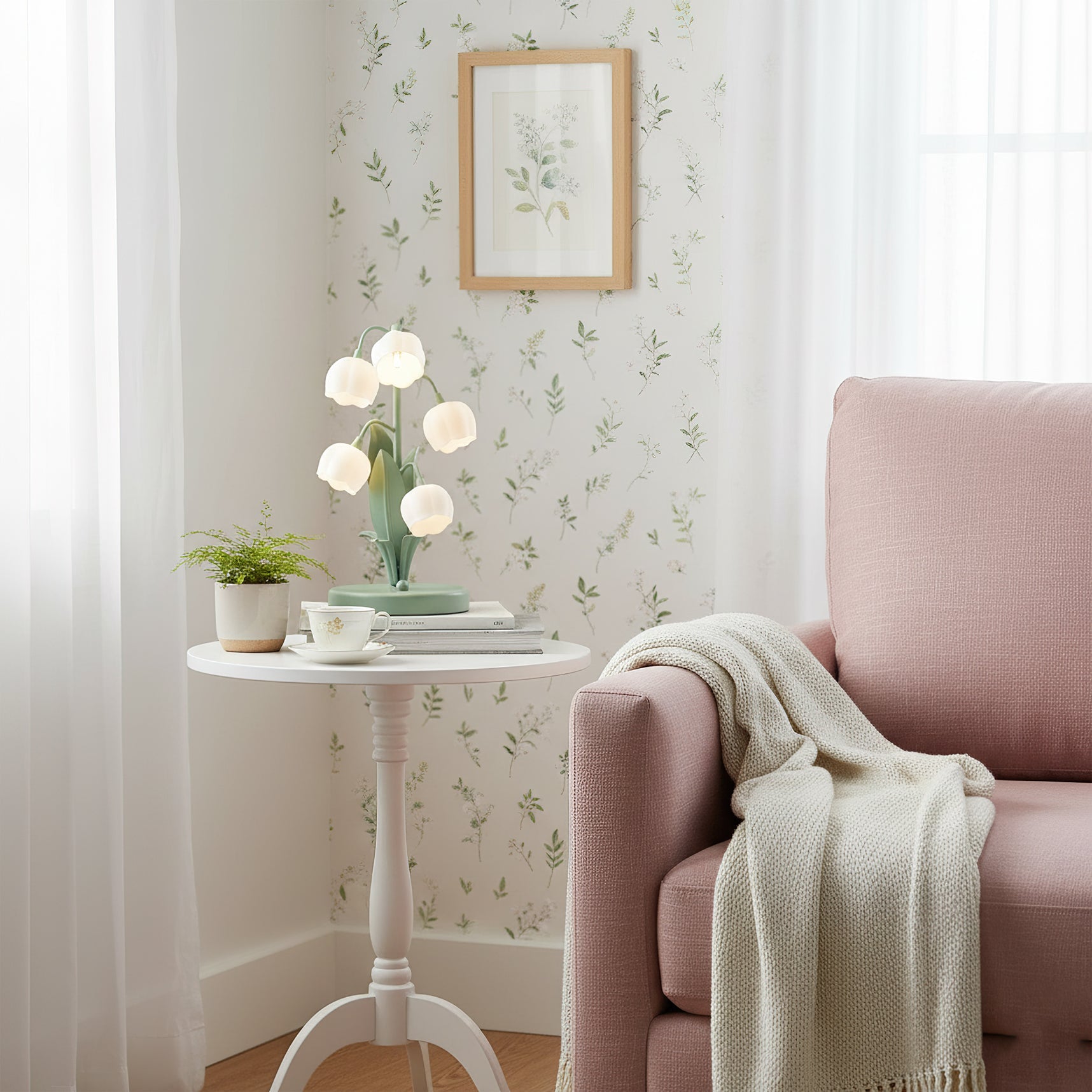 Tischlampe Blume Grün Metall, LED Nachttischlampe Orchidee Design