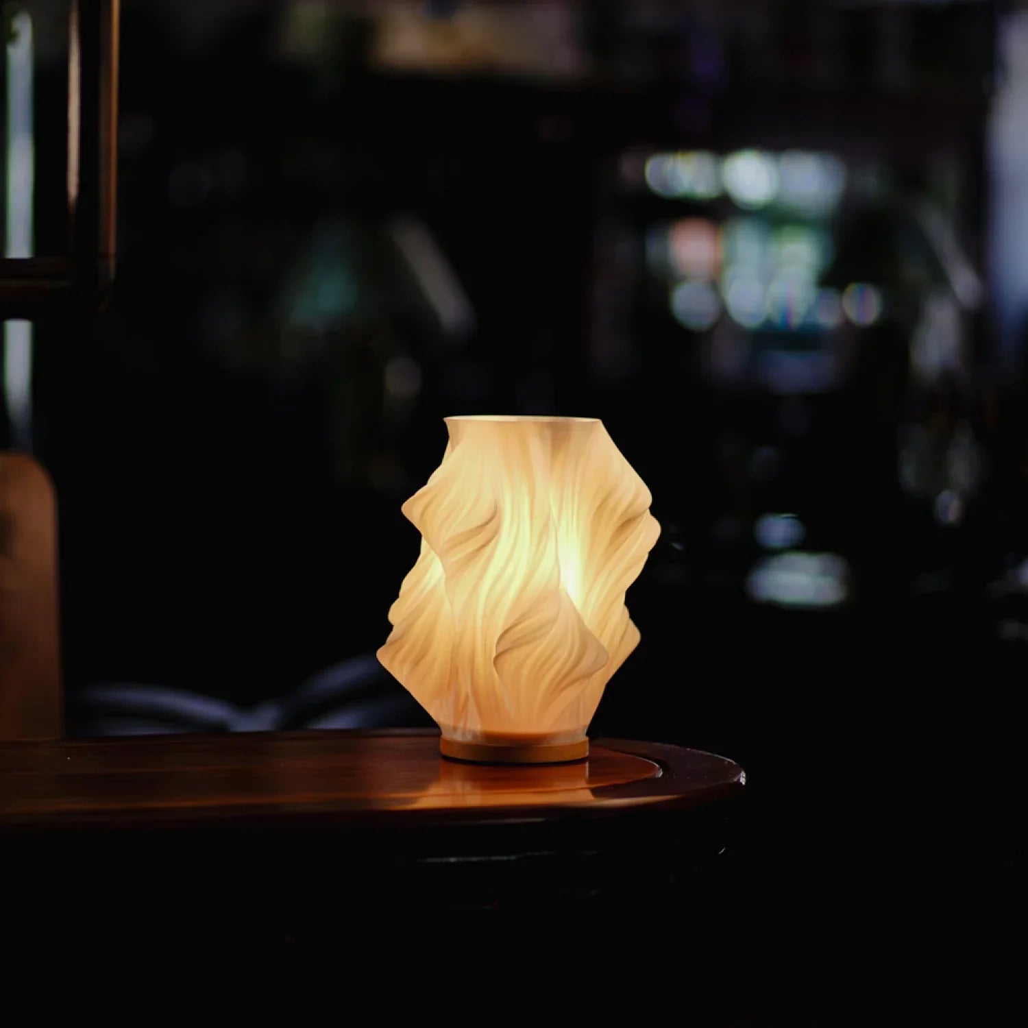 LED Tischlampe Holz – Wellen / Wirbel / Wolken Design, Dimmbar, USB
