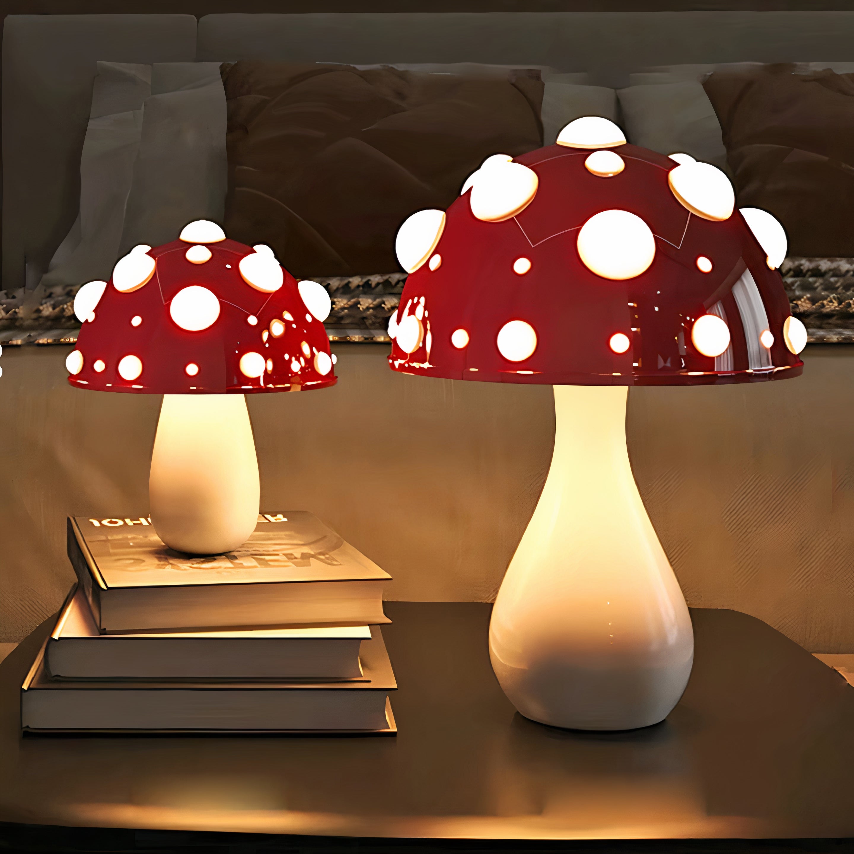 Pilz Tischlampe LED dimmbar, Kabellose Tischleuchte modern