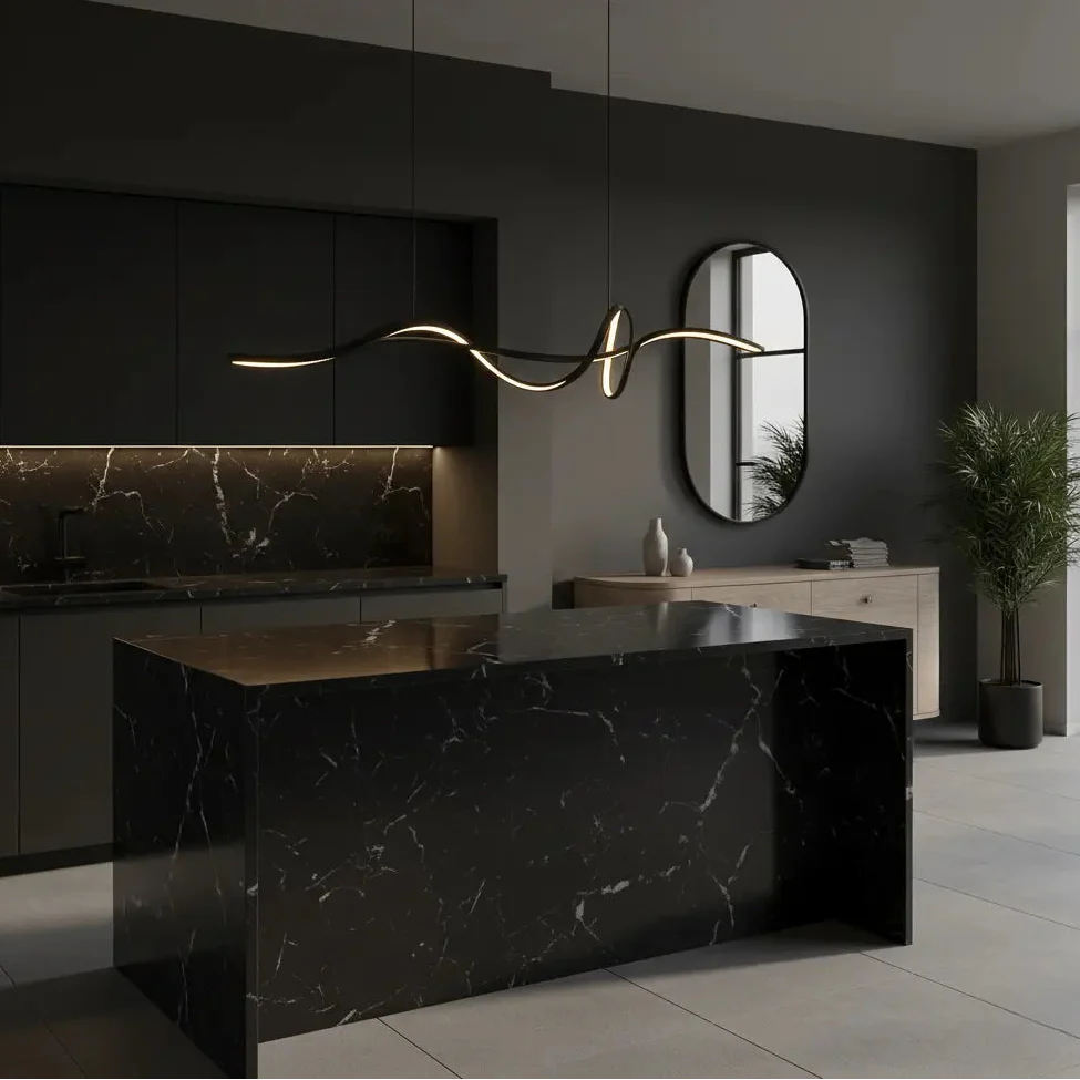LED Hängelampe Küche Insel Linear Schwarz, Pendelleuchte Dimmbar 120/140 cm