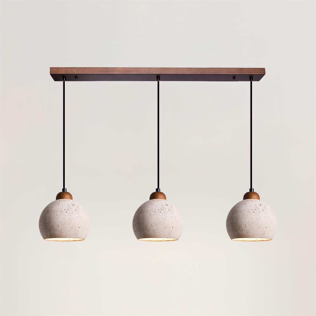 Travertin Pendelleuchte Rund Ø20 cm, Naturstein mit Holz Dimmbar