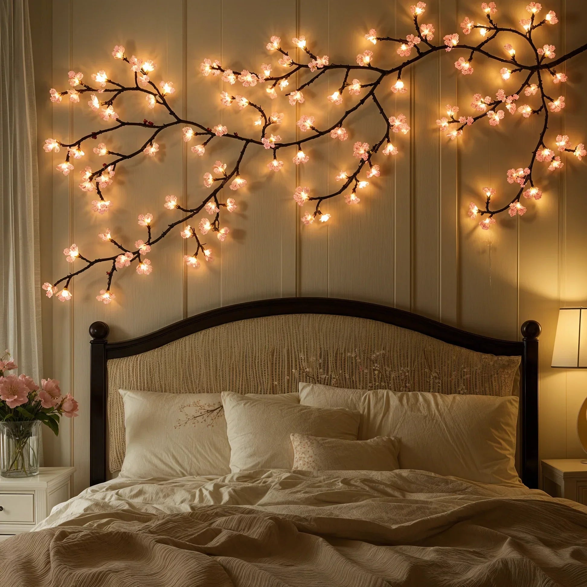 Kirschblüten Lichterkette LED, Rosa Lichterkette USB