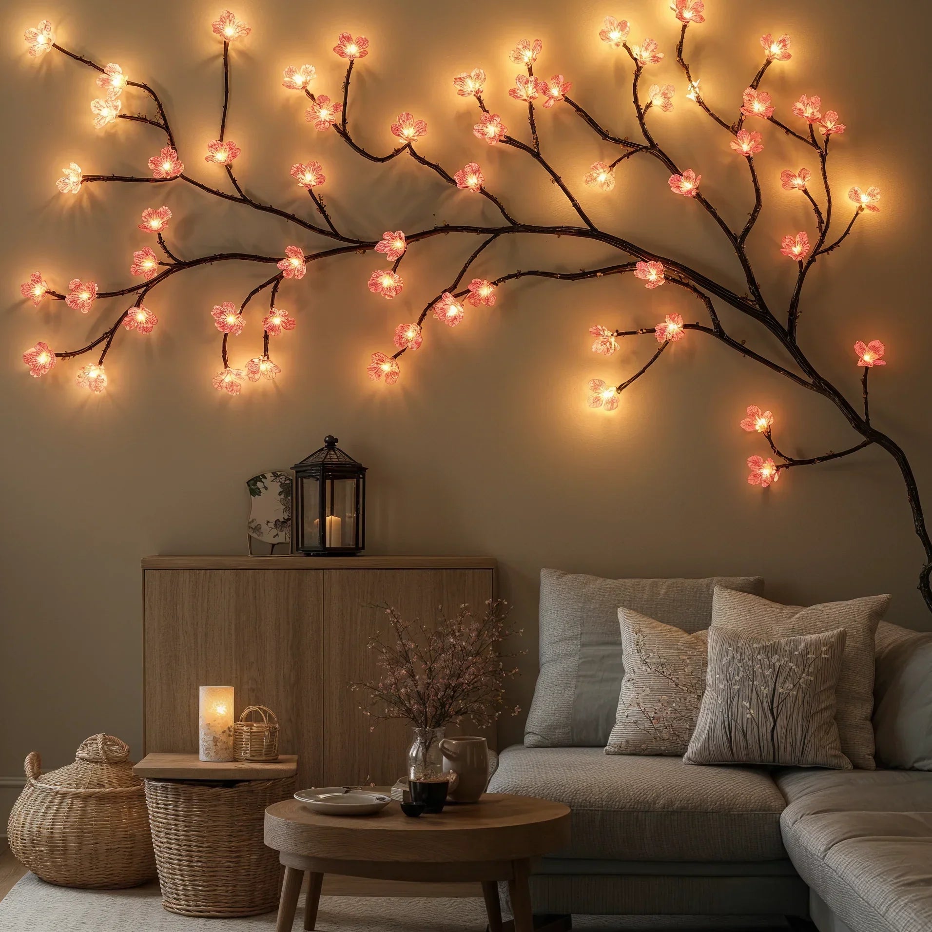 Kirschblüten Lichterkette LED, Rosa Lichterkette USB