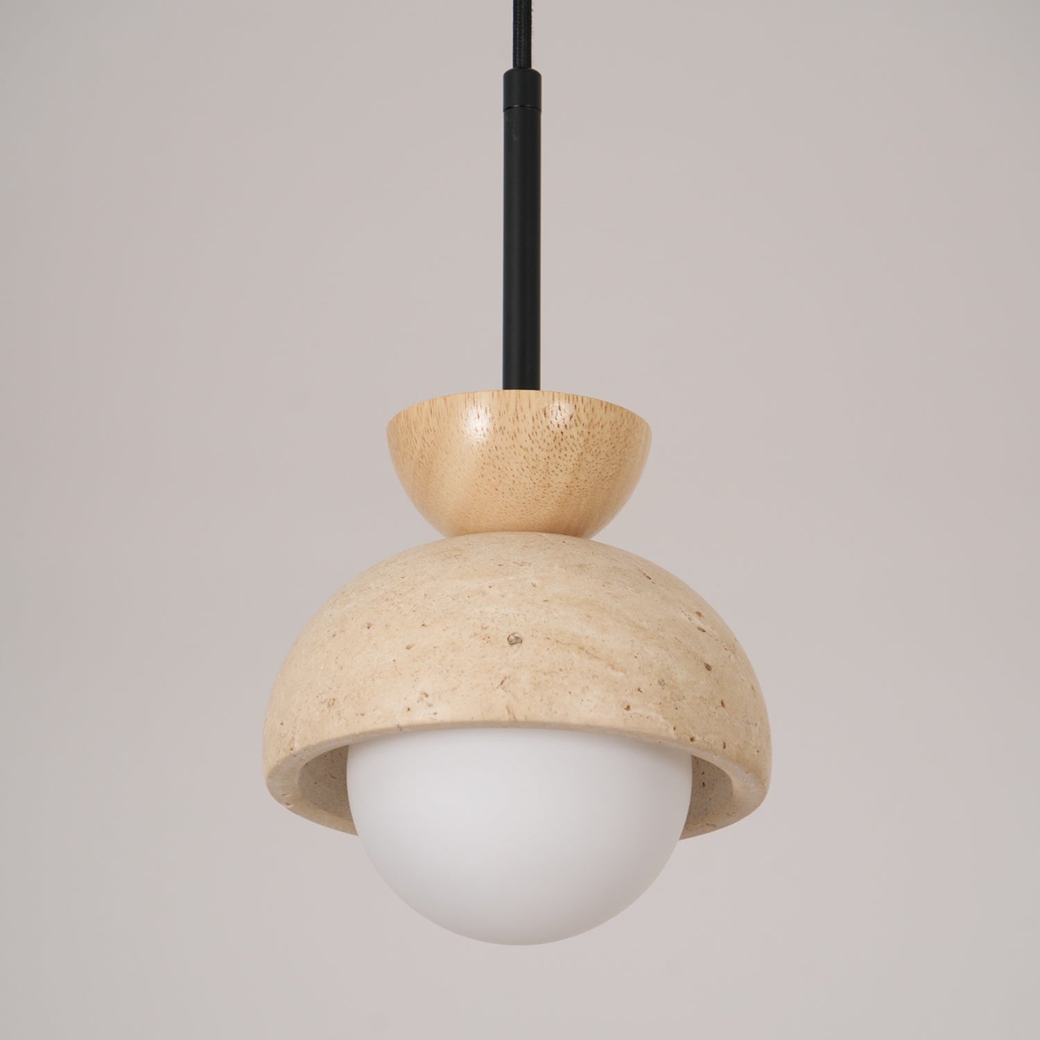 Travertin Pendelleuchte Massivholz Glas, Kugel Design Dimmbar Warmweiß