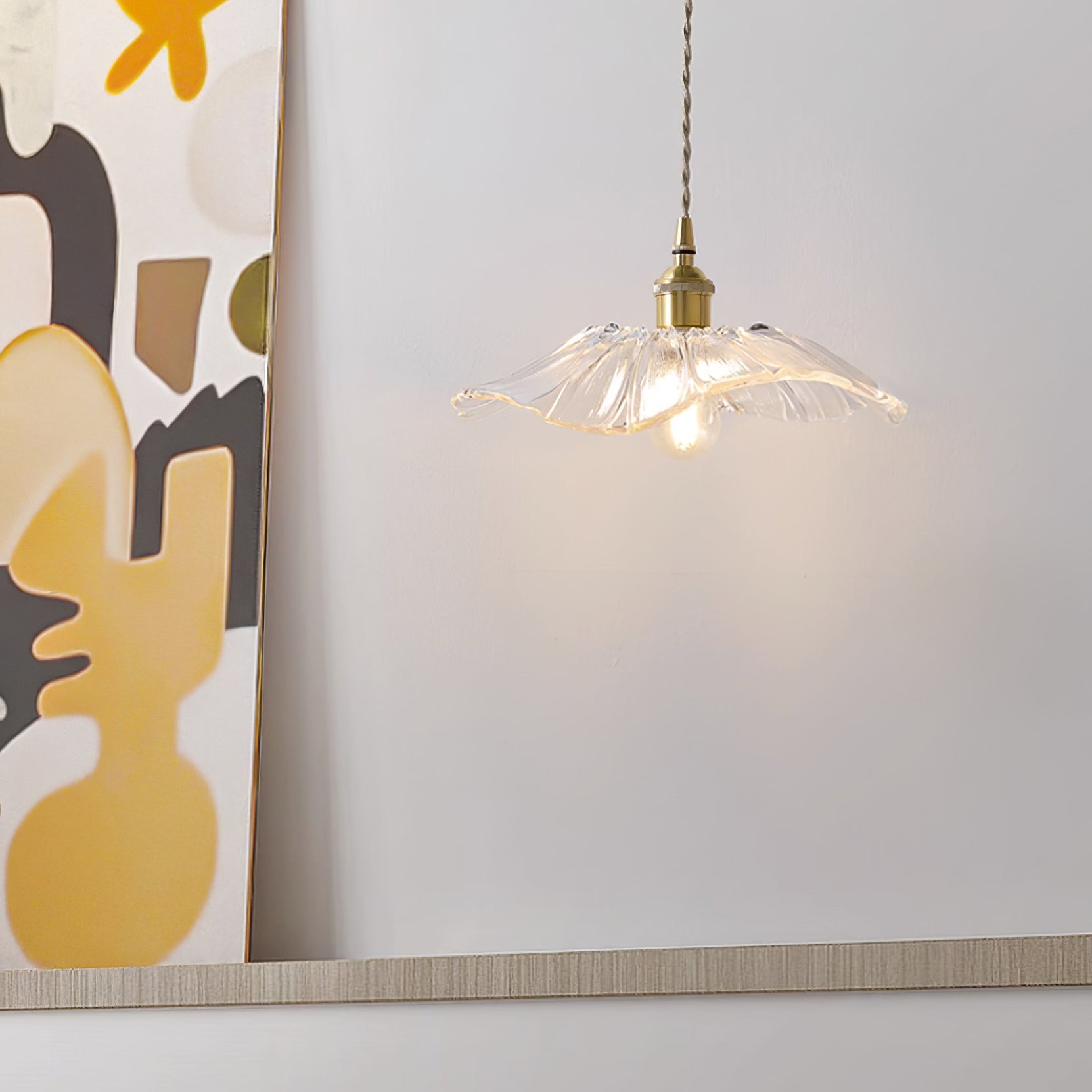Pendelleuchte Glas Blumenform, Kupfer Design Dimmbar mit Stecker
