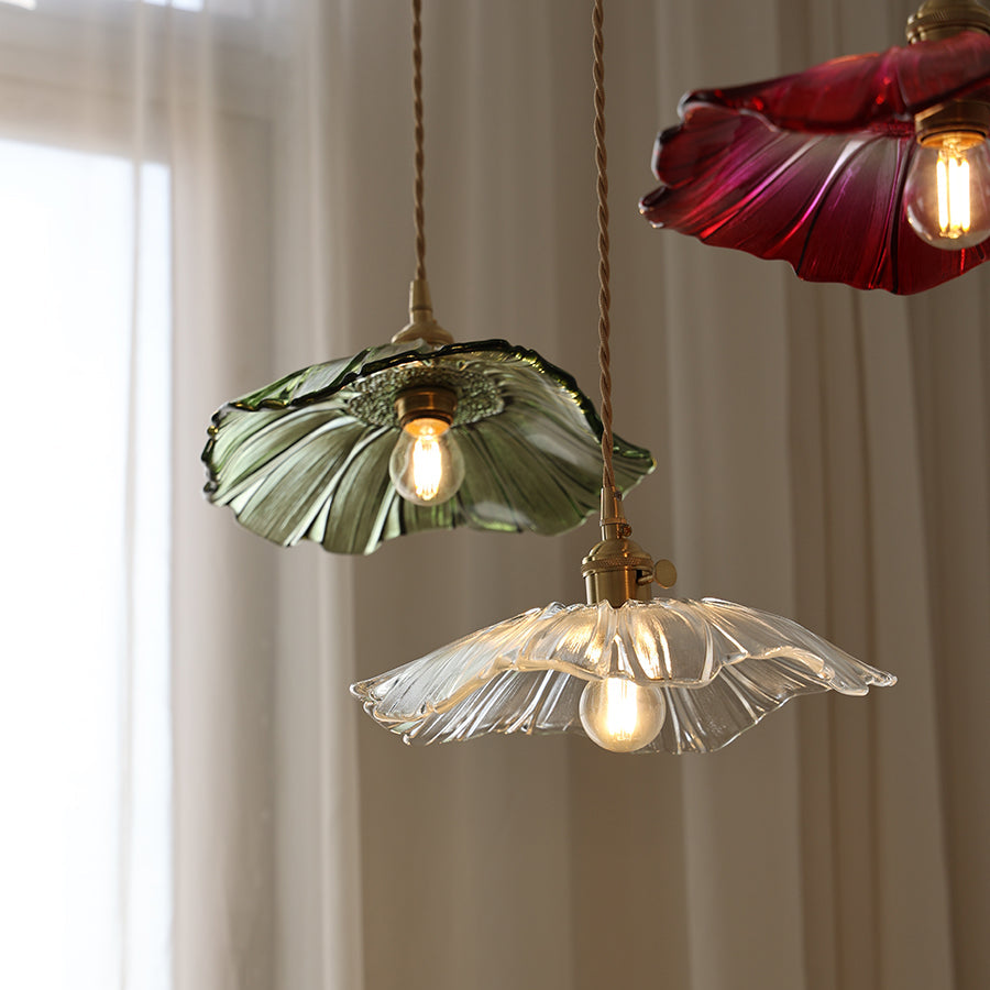 Pendelleuchte Glas Blumenform, Kupfer Design Dimmbar mit Stecker