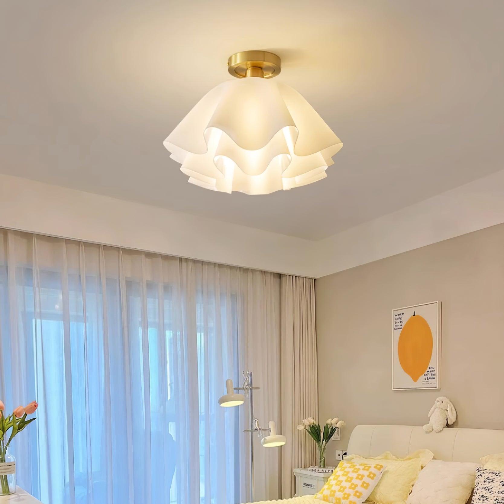 Deckenleuchte Plissee Rund, LED Deckenlampe Messing Modern