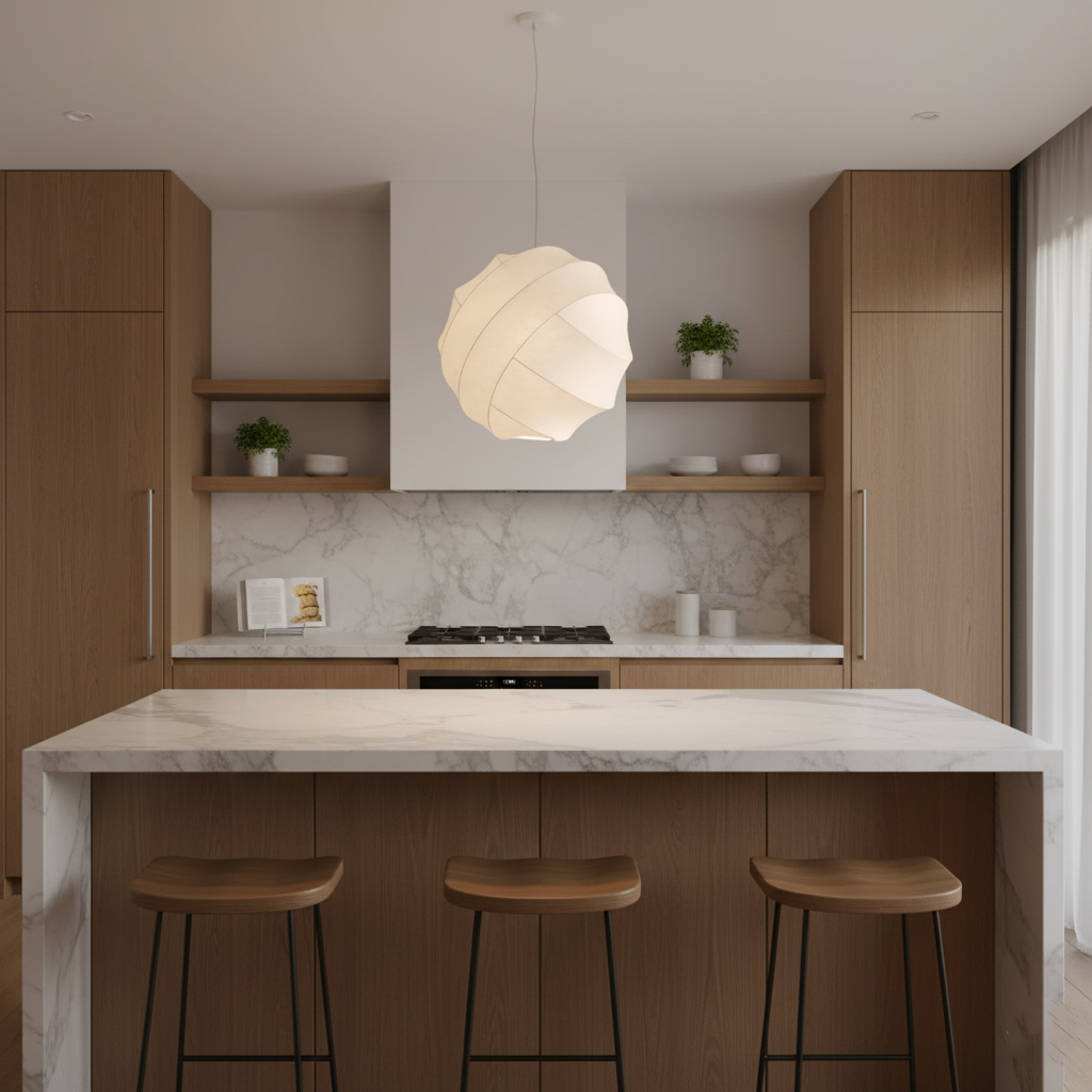 Seiden Hängelampe Weiß Kugel, Japanische Pendelleuchte Wabi Sabi