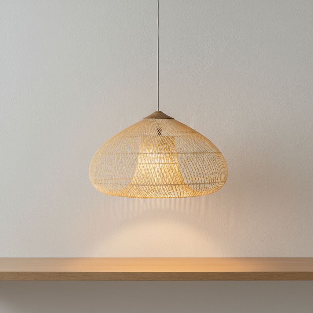 Rattan Hängelampe Natur, Boho Pendelleuchte Geflochten E27