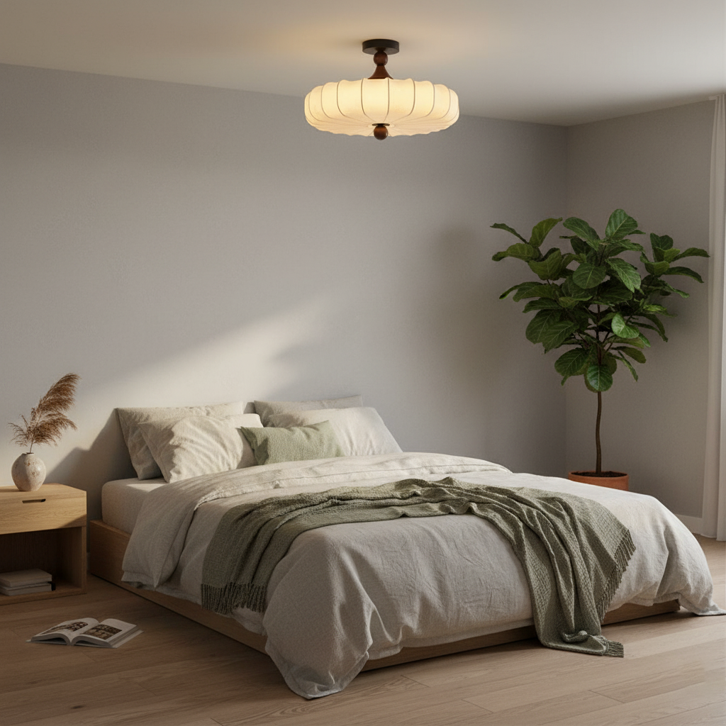 Deckenleuchte Stoff Floral Rund, LED Deckenlampe Holz 35/45/55 cm