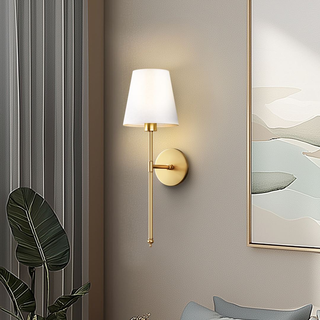 Kabellose Wandleuchte ohne Bohren, LED Wandlampe Stoffschirm 2er Set