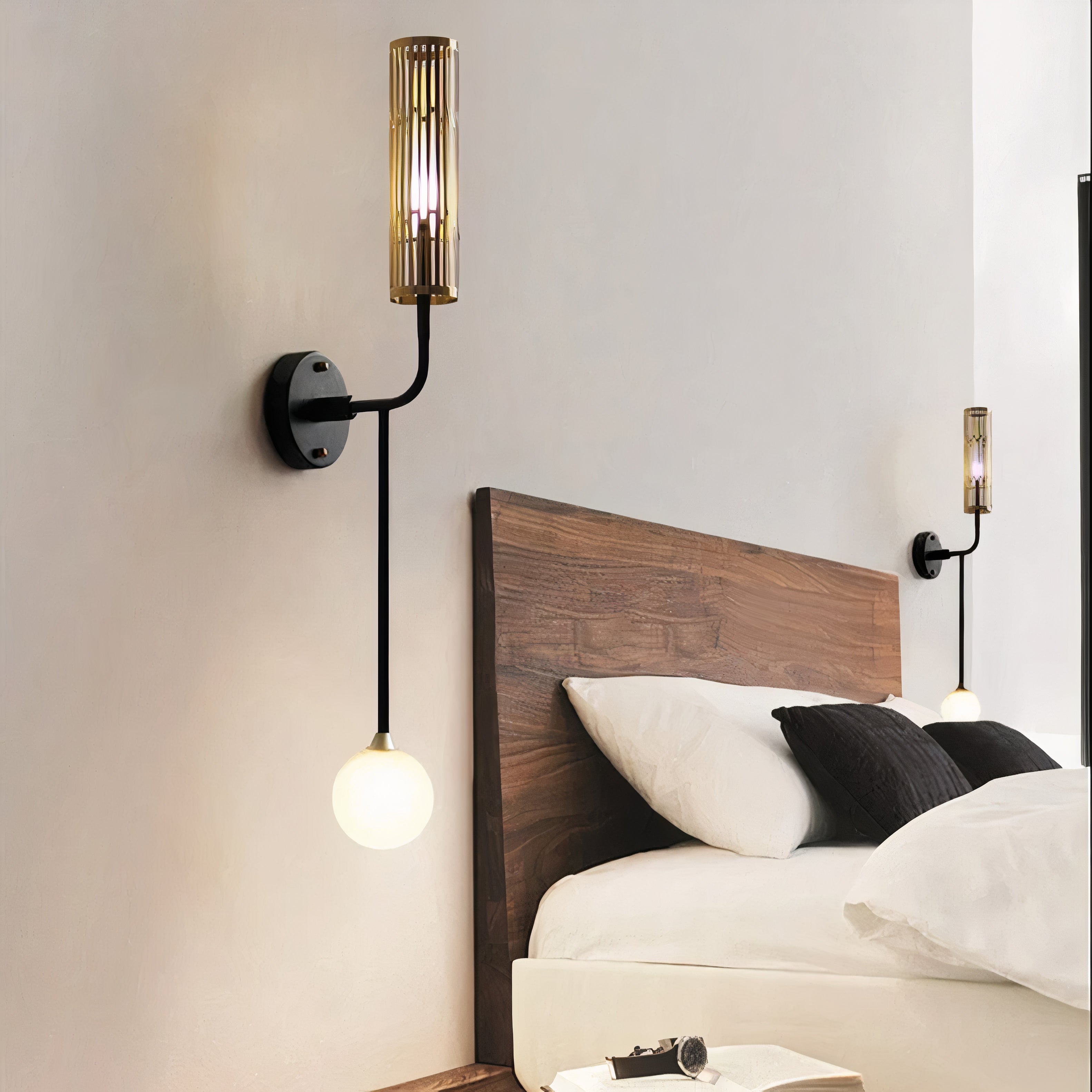 Wandlampe Schwarz Gold 2-flammig, Modernes Design mit Glaskugeln